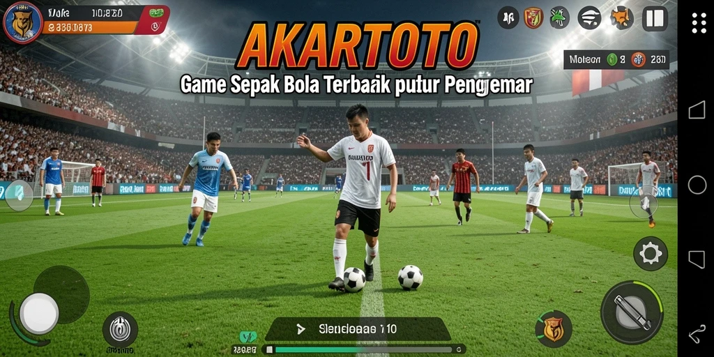 Screenshot gameplay AKARTOTO yang menampilkan aksi sepak bola seru.