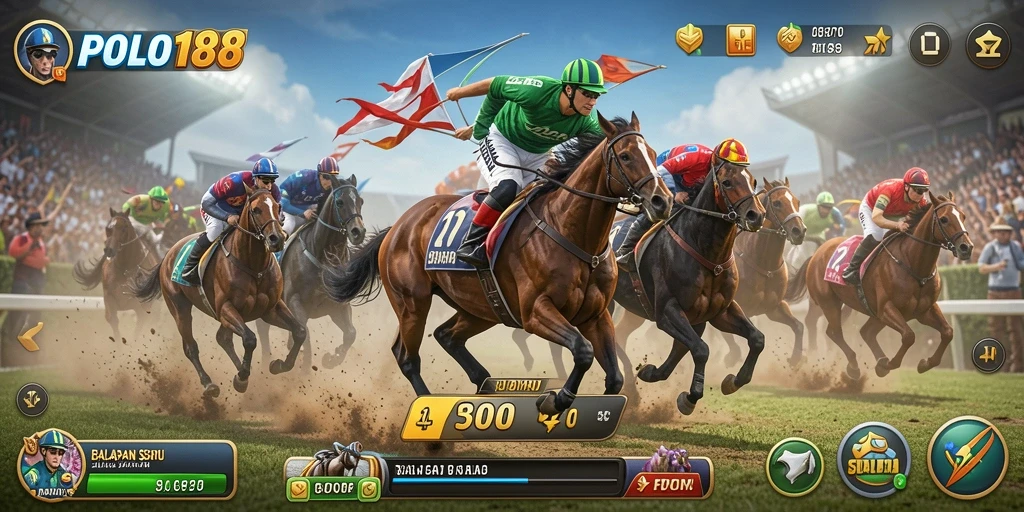 Gameplay POLO188 menampilkan balapan seru dan mobil yang siap berlaga.