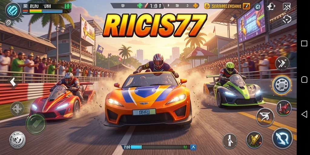 Tampilan mendebarkan dari gameplay RICIS77 dengan aksi balapan yang seru.